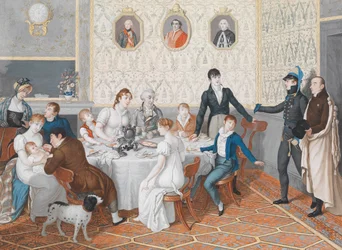 Biedermeier Interior Scene with a Tea Party
